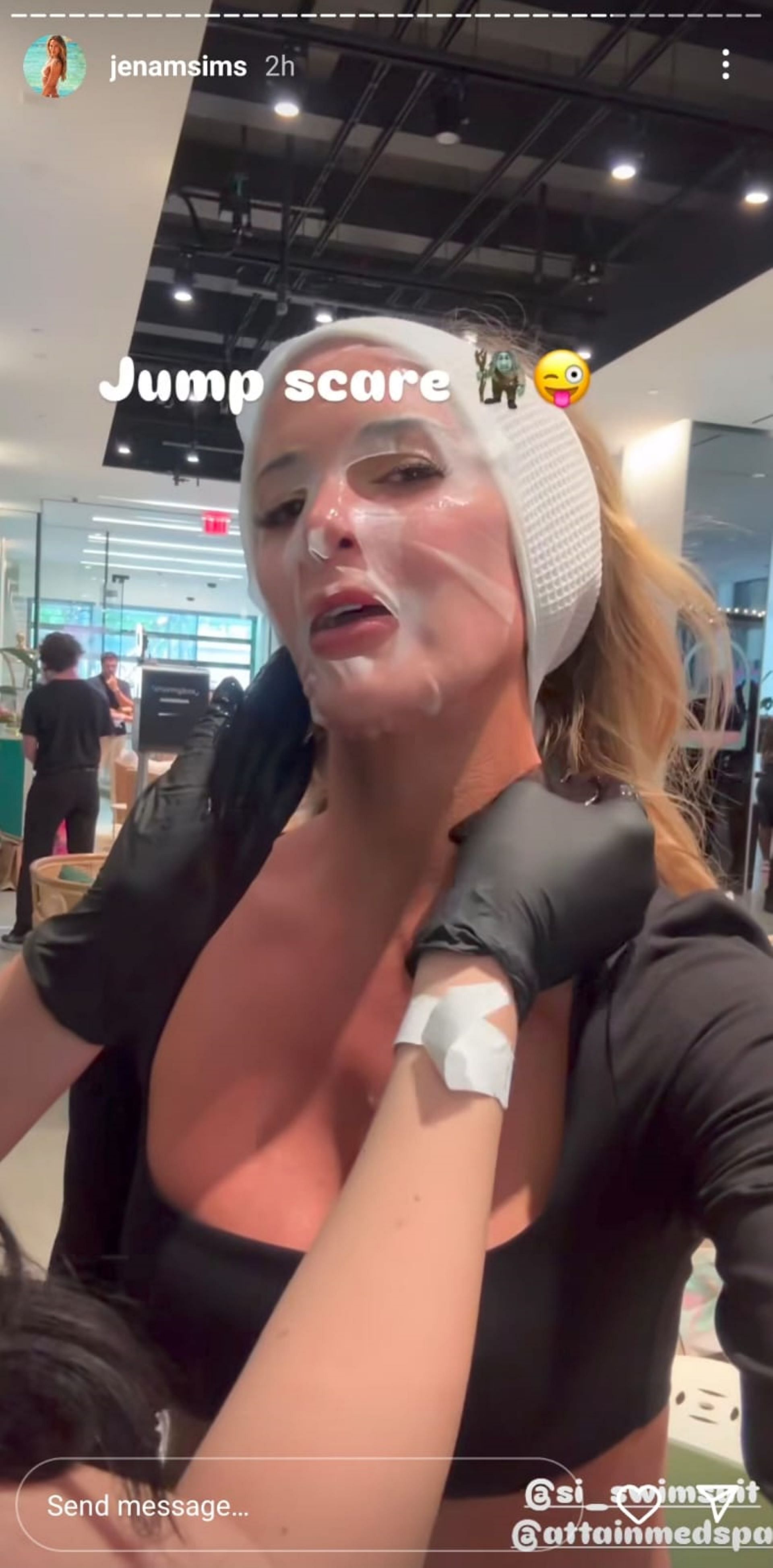 Jena Sims with a sheet mask on her face (Image via @jenasims on Instagram)